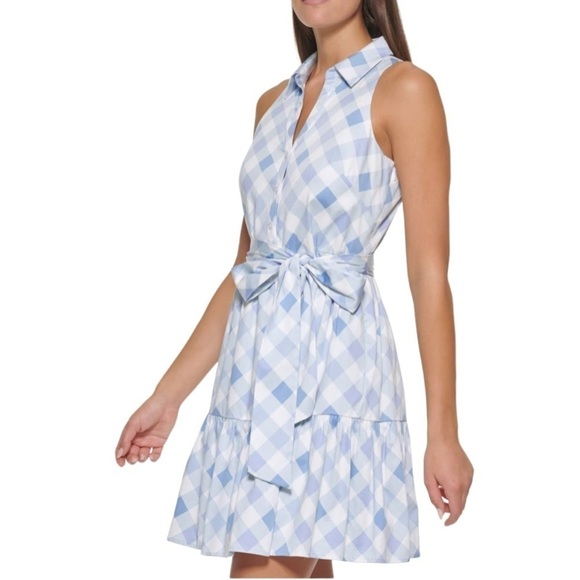TOMMY HILFIGER NWT Gingham Check Tie Waisted Tiered Dress Size 4  in Blue - Picture 3 of 15
